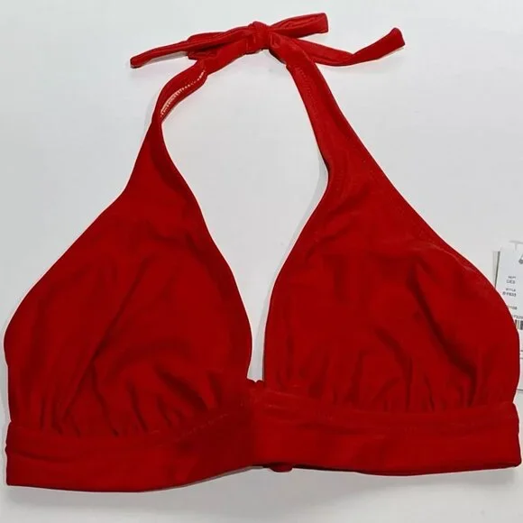 J Crew Halter Tie Back Bikini Top Small Red Bright Cerise Swim Suit BY633 J.Crew - Picture 4 of 9